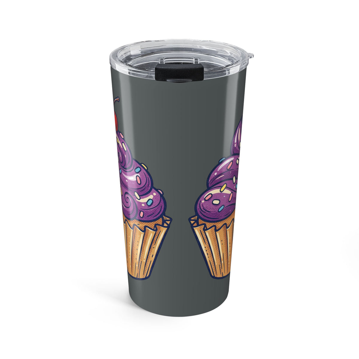 20oz Cupcake Tumbler Dark Grey — Purple Frosting Insulated Travel Cup