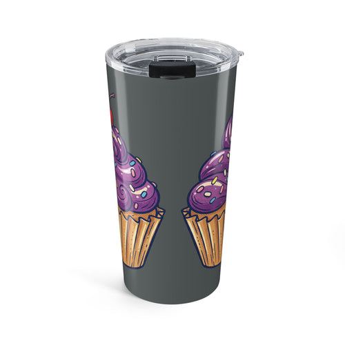 20oz Cupcake Tumbler Dark Grey — Purple Frosting Insulated Travel Cup