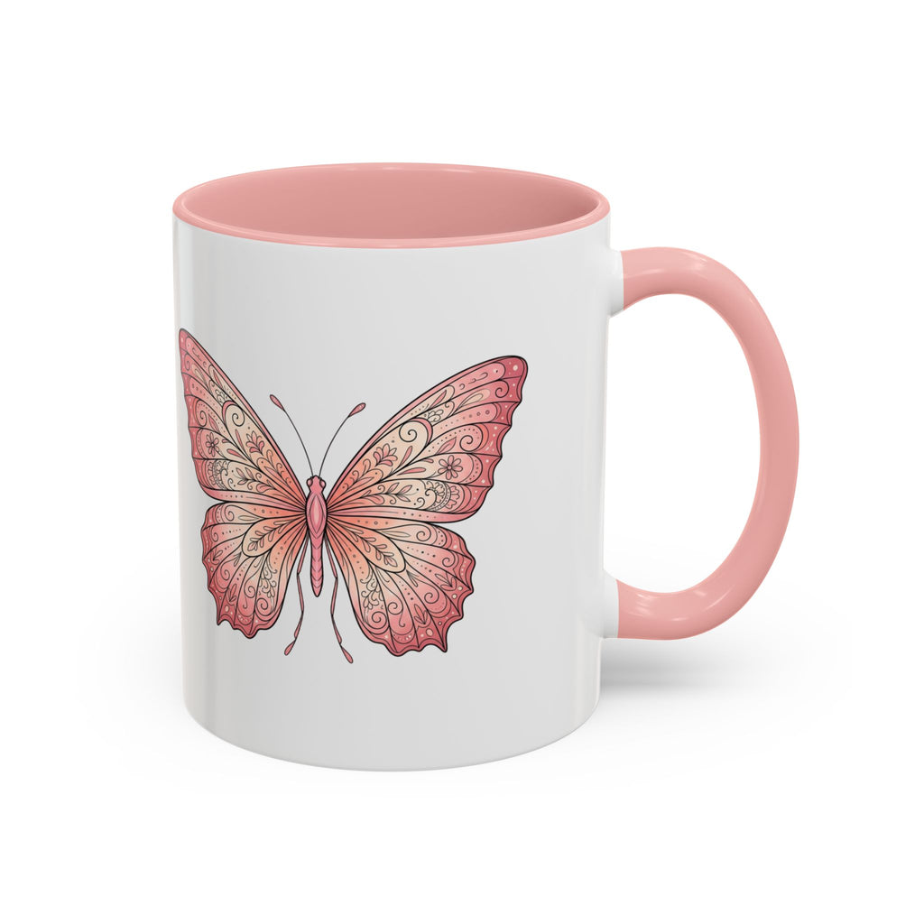 Pink Watercolor Butterfly Accent Coffee Mug — Floral Boho Tea & Coffee Cup (11/15oz)