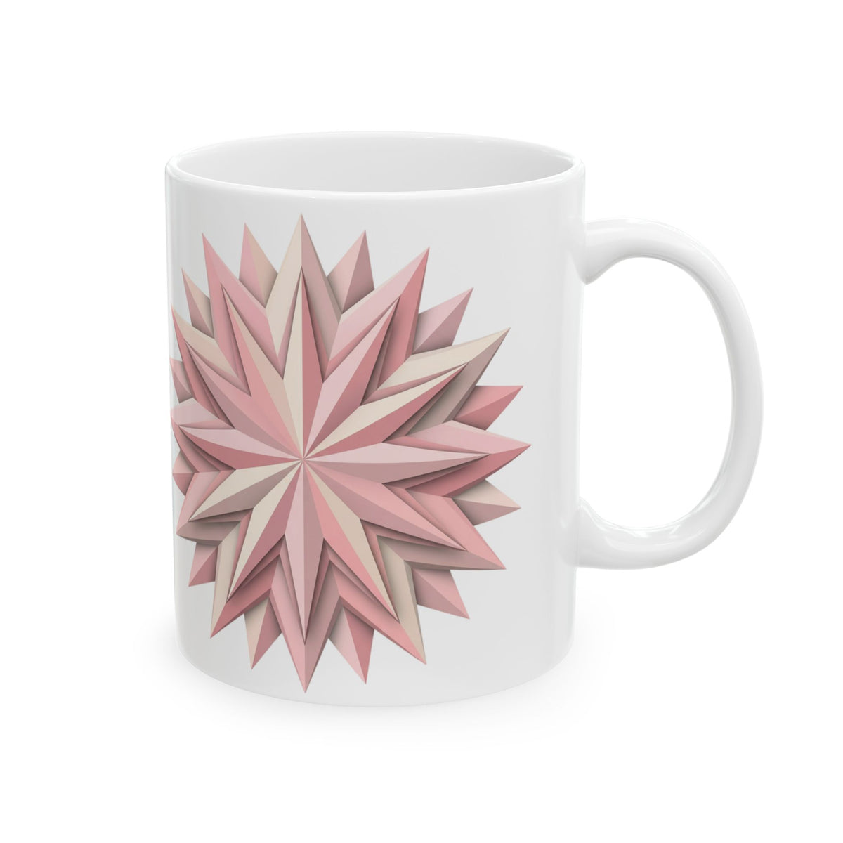 Pink Geometric Star Ceramic Mug — Floral Mandala Coffee Cup (11oz & 15oz)
