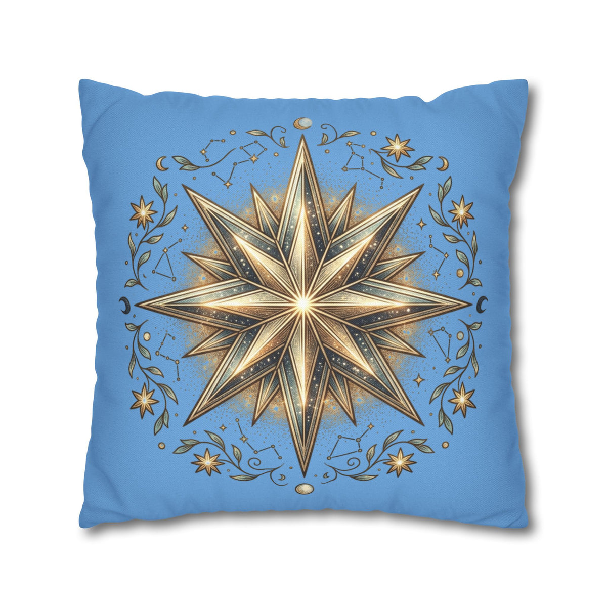 Star Print Light Blue Spun Polyester Square Pillowcase