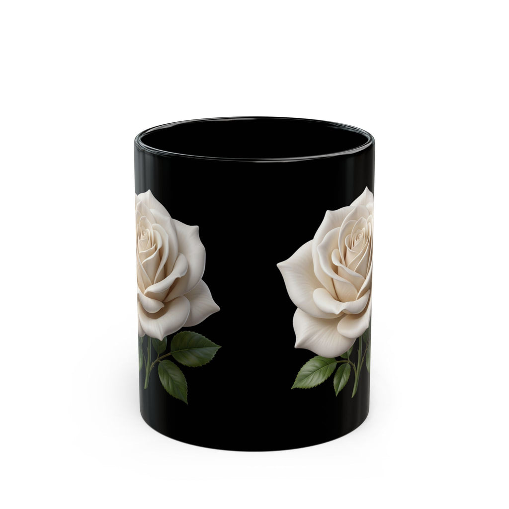 White Rose Black Mug — Elegant Floral Coffee Cup (11oz & 15oz)