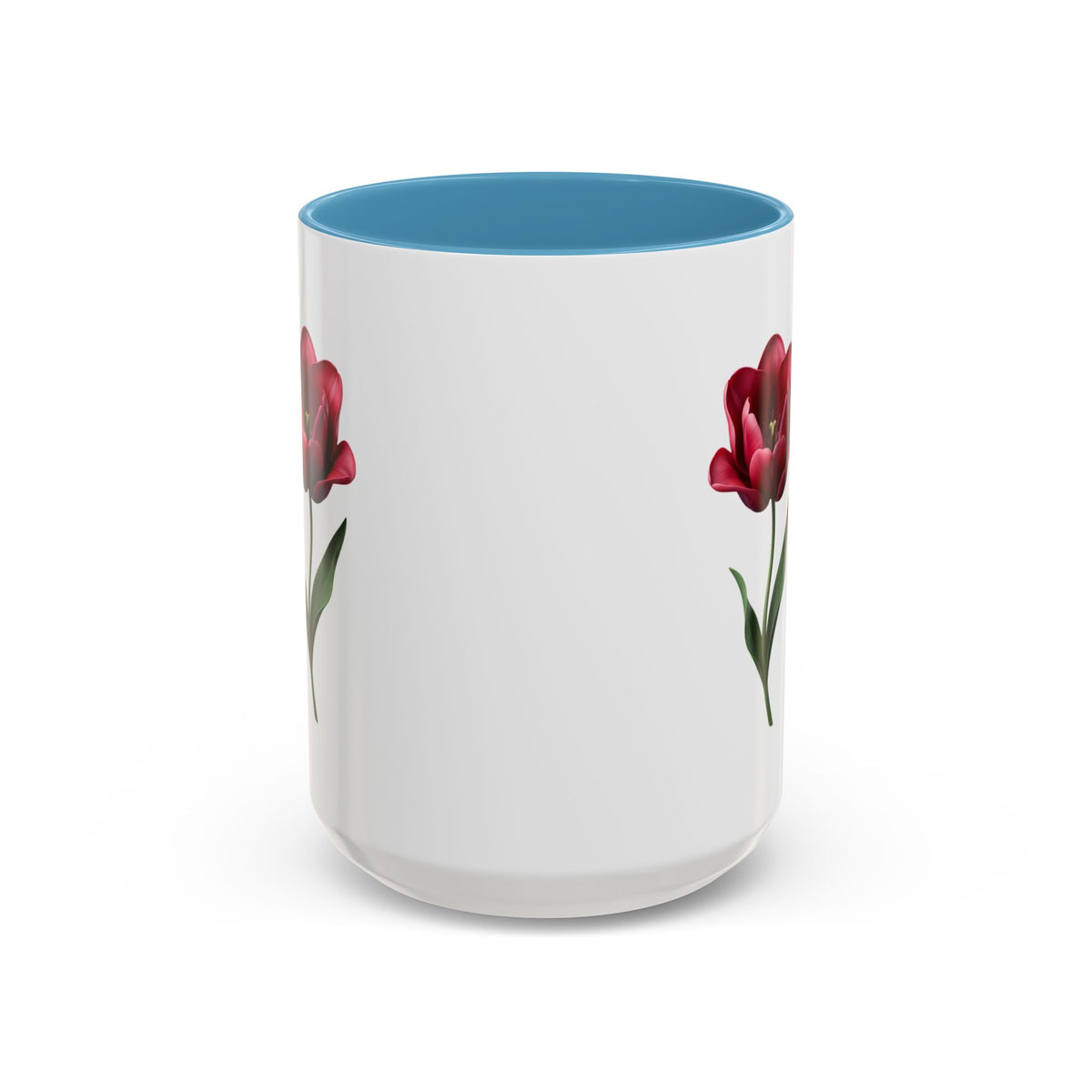 Red Tulip Accent Coffee Mug – Floral 11/15oz Ceramic Mug