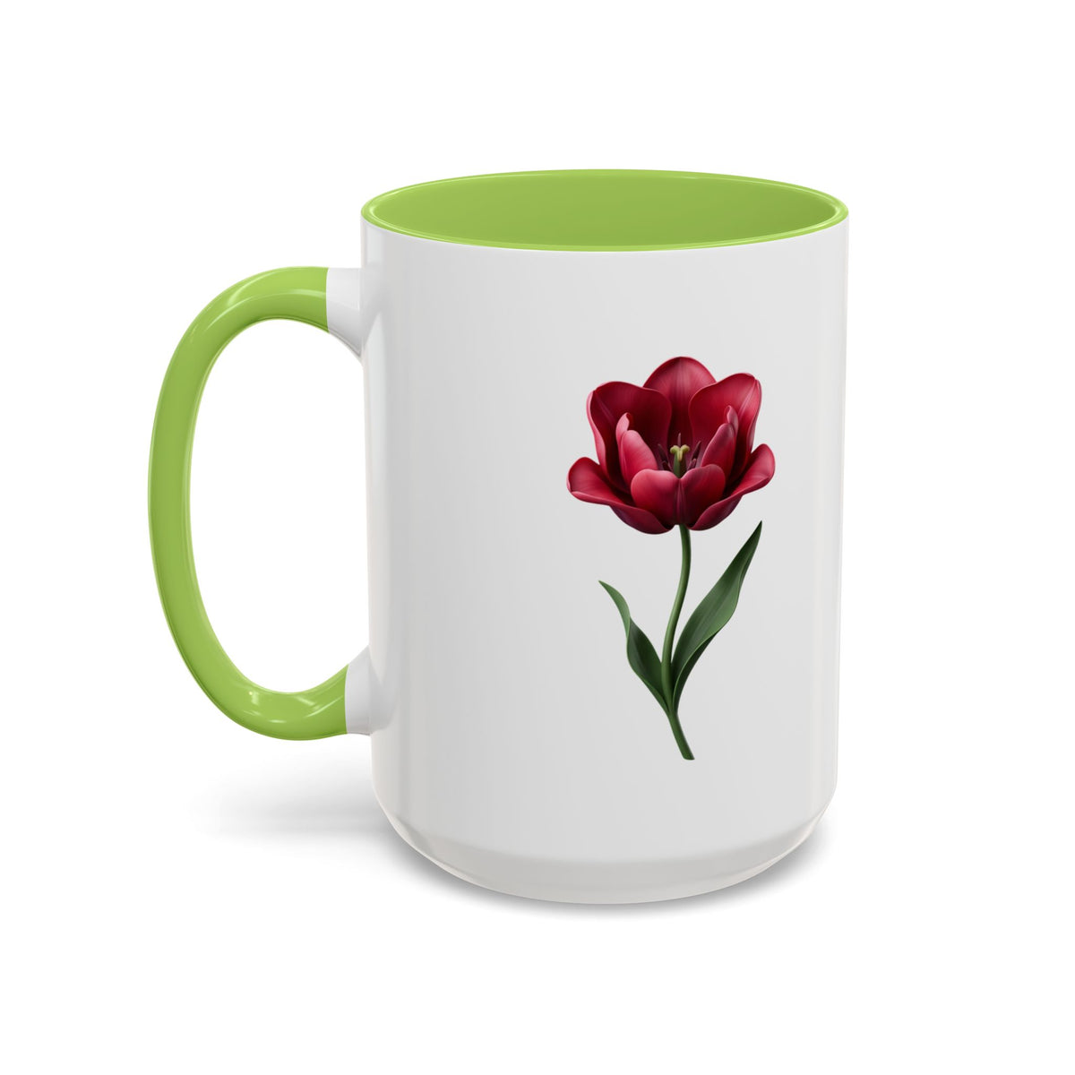 Red Tulip Accent Coffee Mug – Floral 11/15oz Ceramic Mug