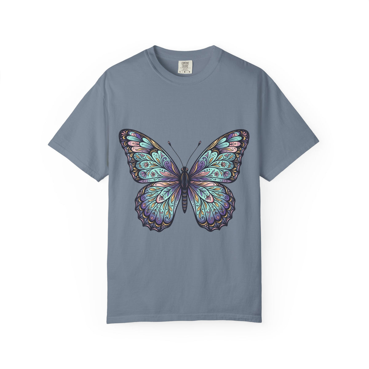 Butterfly Art T‑Shirt — Blue Purple Ornamental Butterfly Graphic Tee