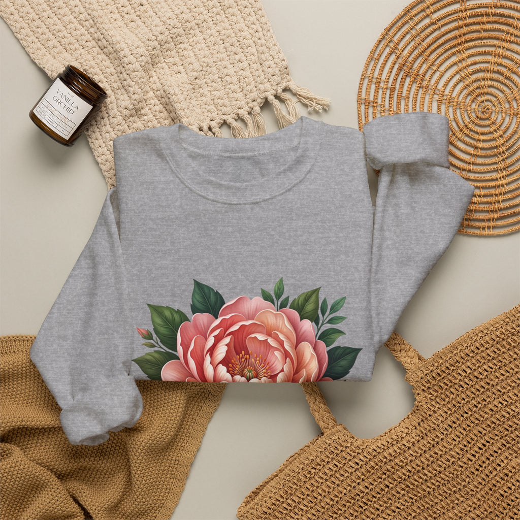 Floral Peony Crewneck Sweatshirt — Vintage Pink Flower Pullover