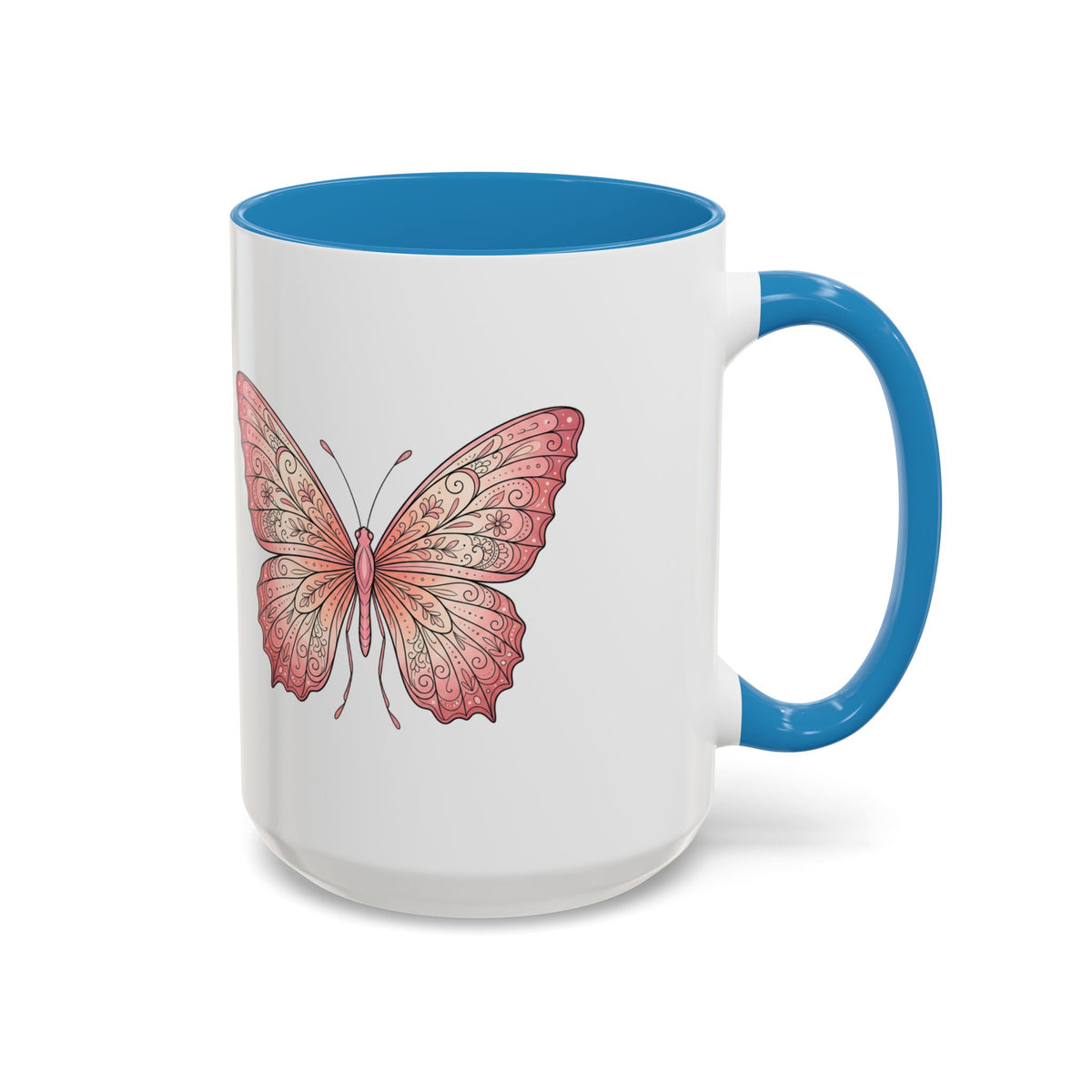 Pink Watercolor Butterfly Accent Coffee Mug — Floral Boho Tea & Coffee Cup (11/15oz)