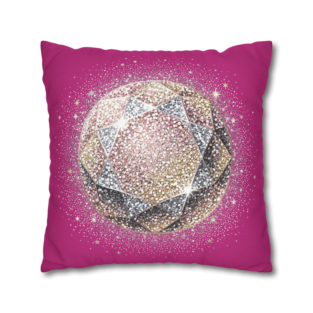 Glittery Magenta Spun Polyester Square Pillowcase