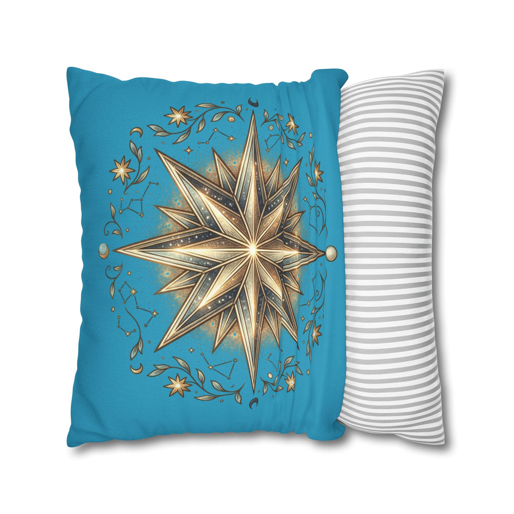 Star Print Turquoise Spun Polyester Square Pillowcase