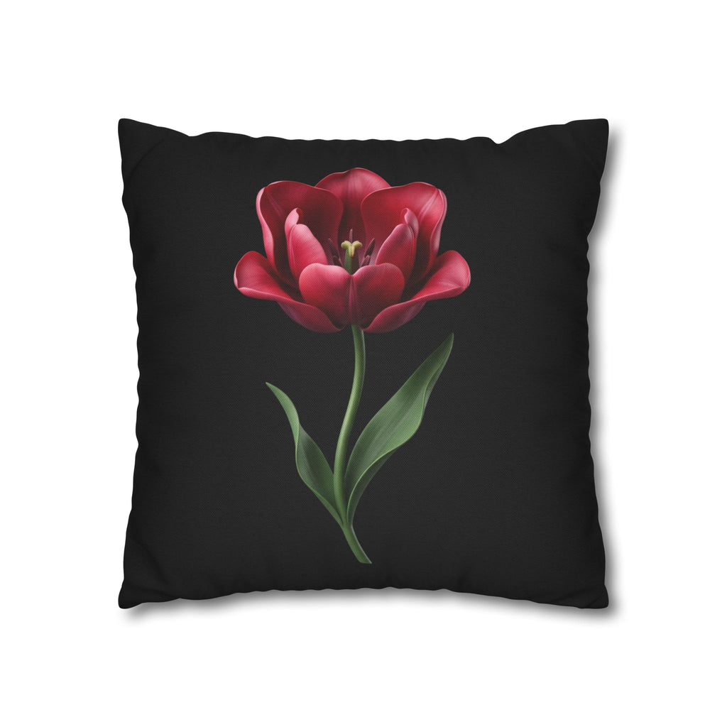 Red Tulip Botanical Throw Pillowcase — Floral Square Cushion Cover