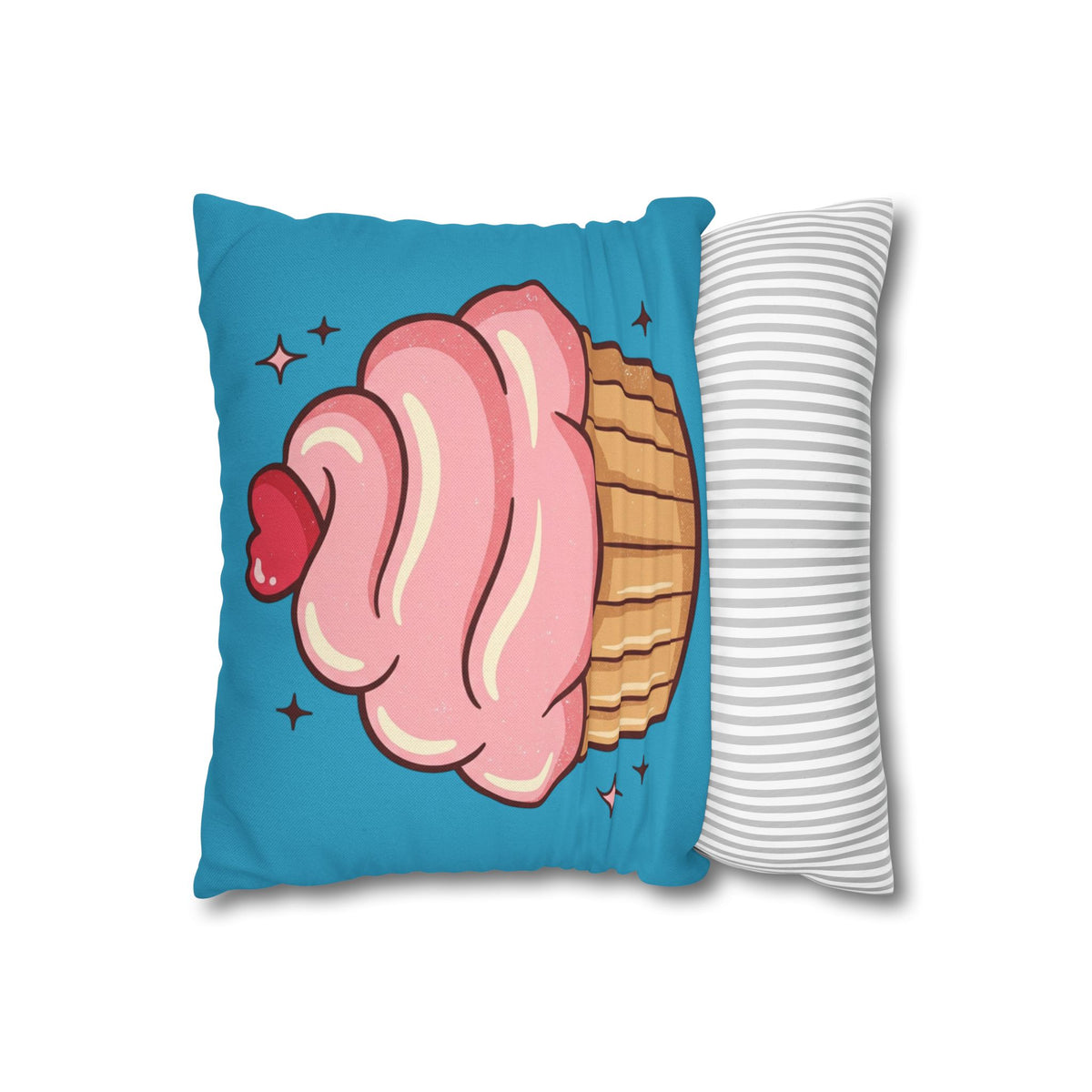 Pink Cupcake SpunPolyester Square Pillowcase- Turquoise