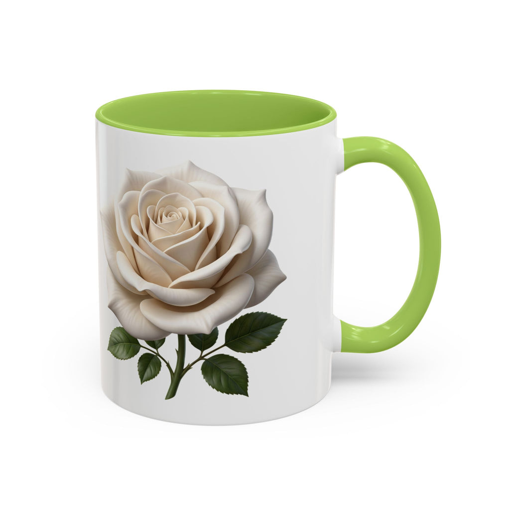 White Rose Accent Coffee Mug — Elegant Floral 11/15oz Ceramic