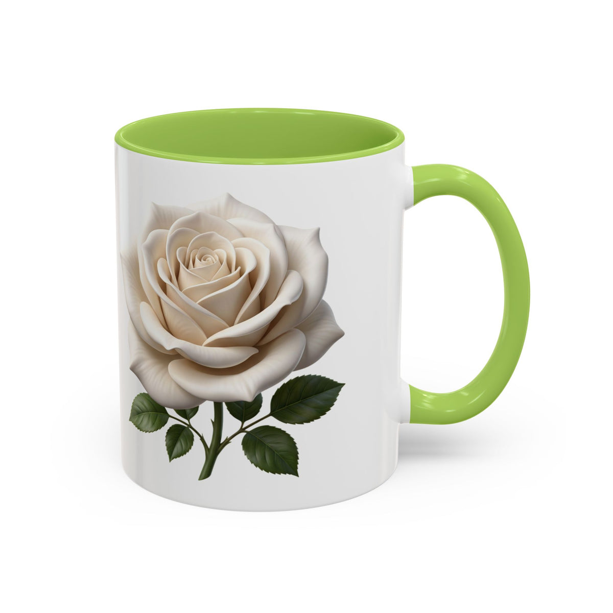White Rose Accent Coffee Mug — Elegant Floral 11/15oz Ceramic
