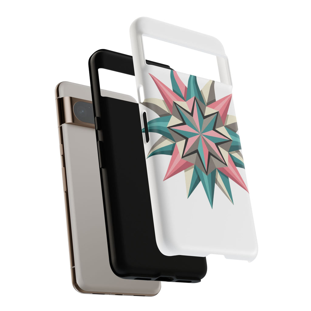 Geometric Star Tough Phone Case – Pink Teal Compass Design