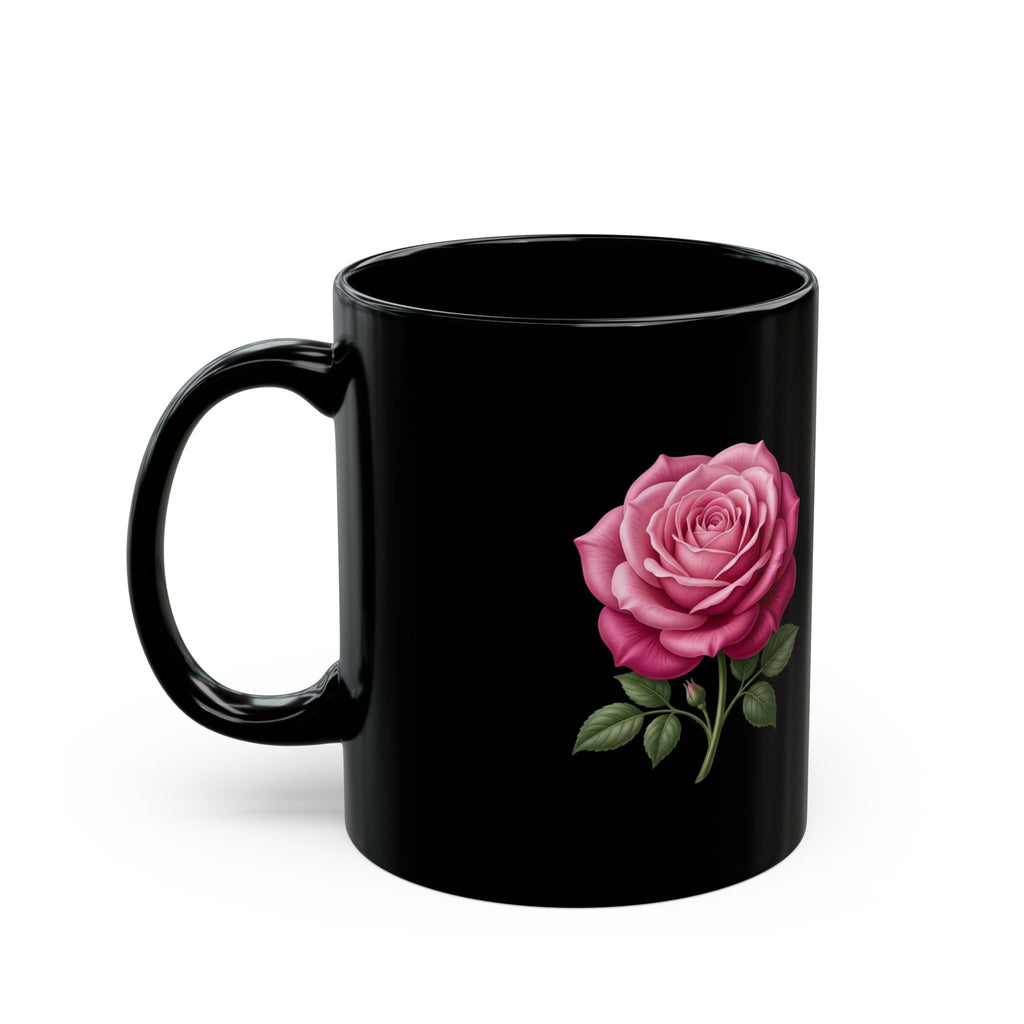 Pink Rose Black Mug — Elegant Floral Coffee Cup (11oz & 15oz)