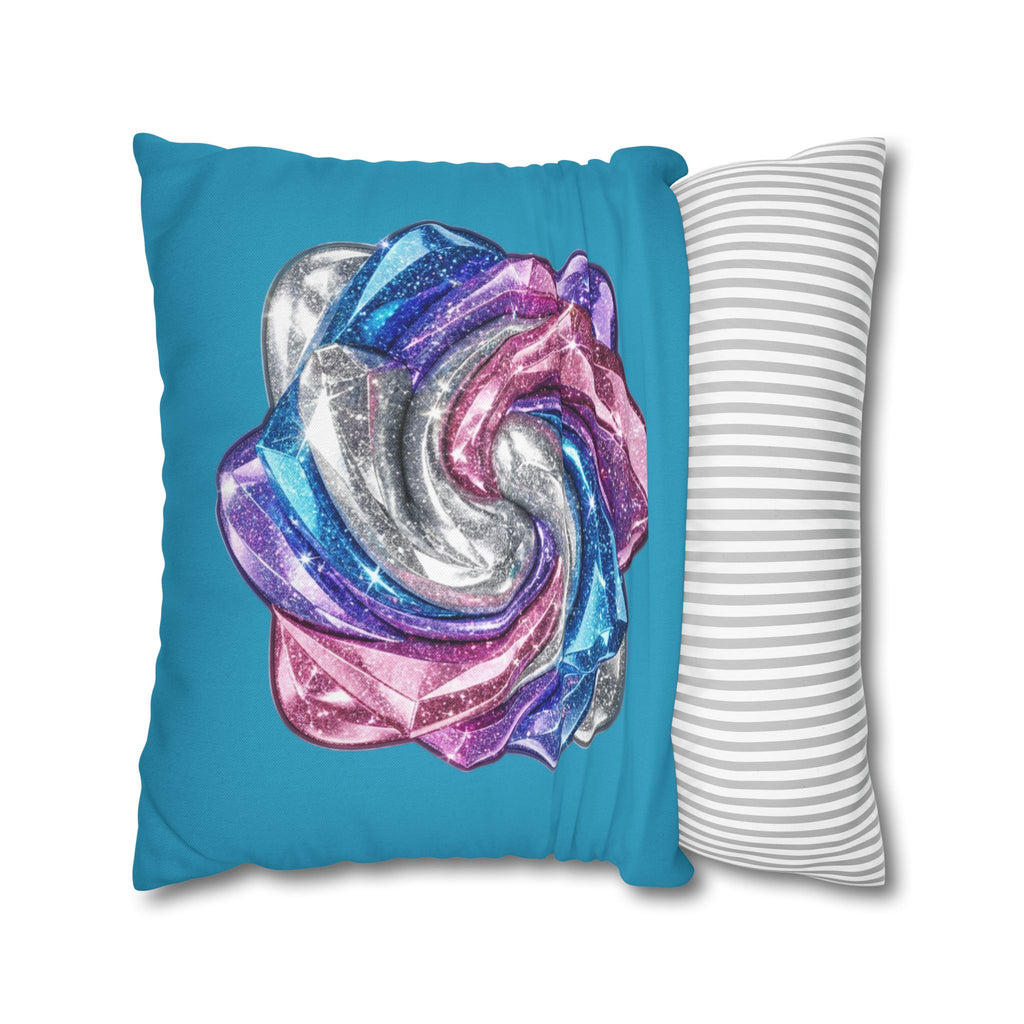 3D Glitter Design Turquoise Spun Polyester Square Pillowcase