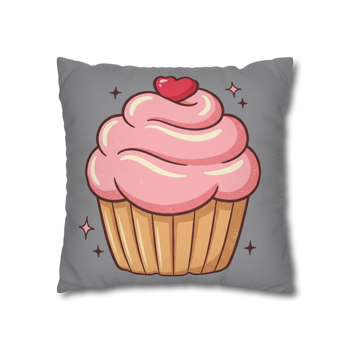 Pink Cupcake Spun Polyester Square Pillowcase- Grey