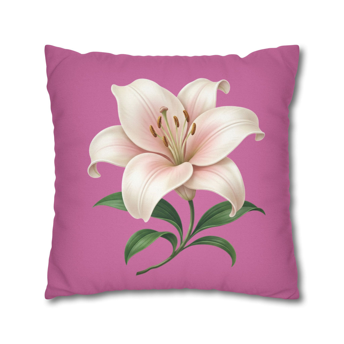 Pink Lily Decorative Pillow Cover — Floral Square Throw Pillowcase