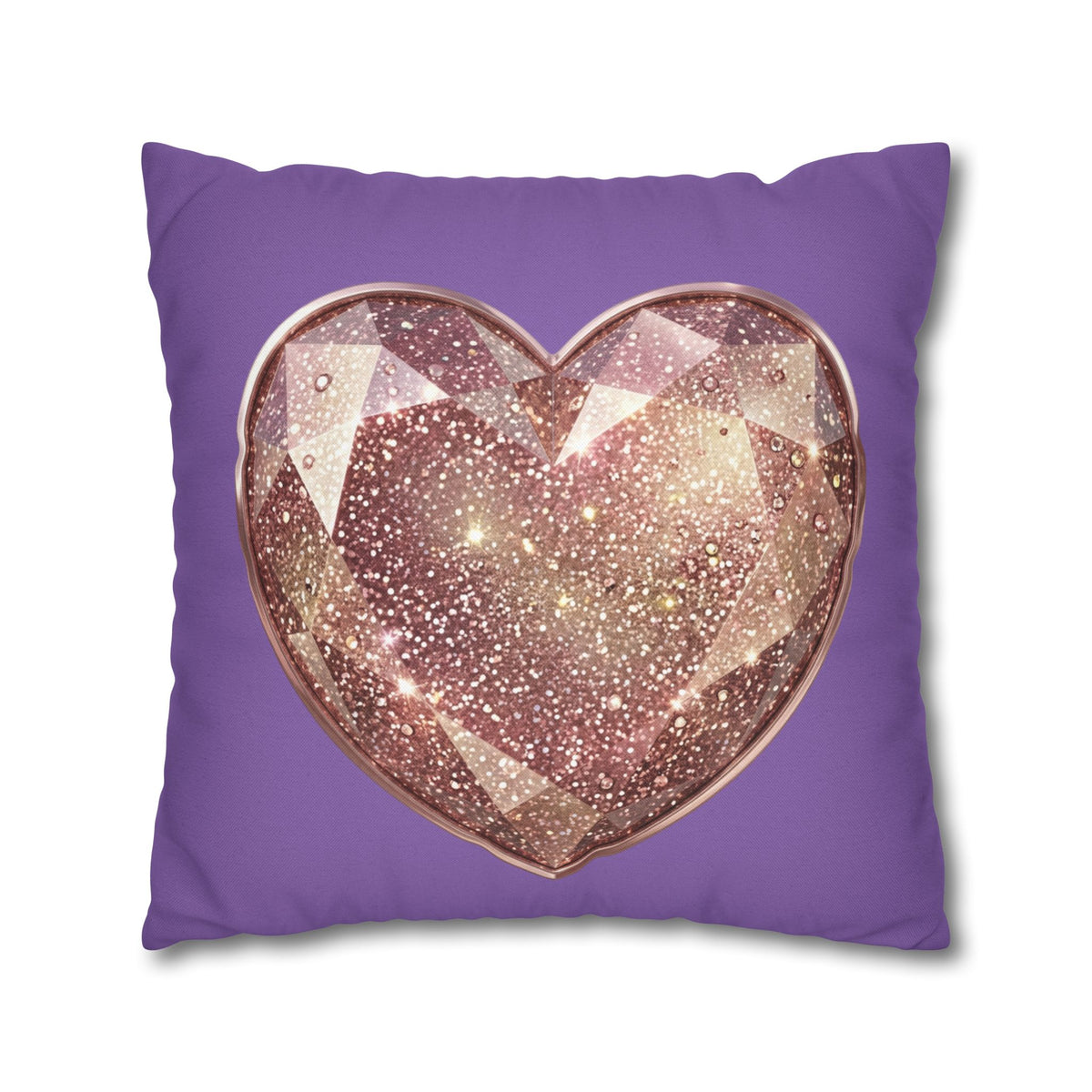 Glitter Gem Heart Pillowcase — Purple Decorative Throw Pillow Cover- Light Purple