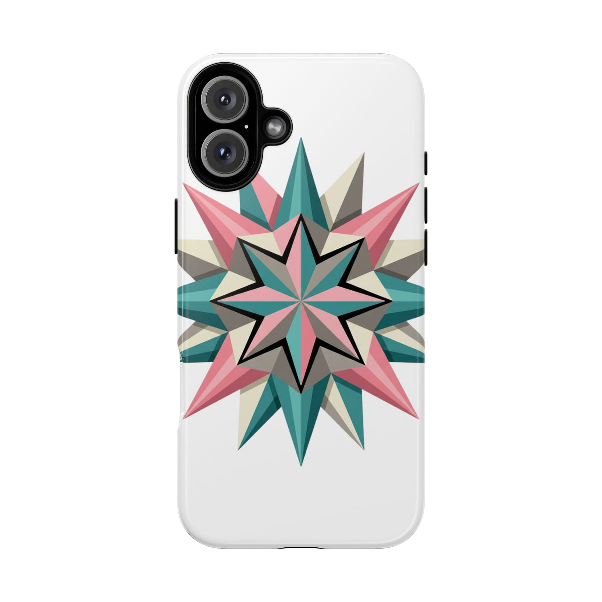 Geometric Star Tough Phone Case – Pink Teal Compass Design