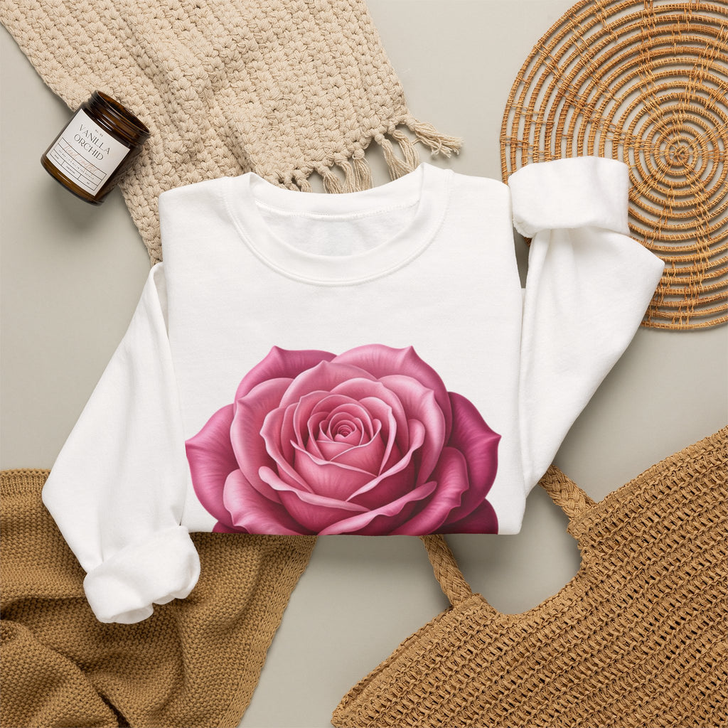 Rose Graphic Sweatshirt — Vintage Pink Rose Floral Crewneck