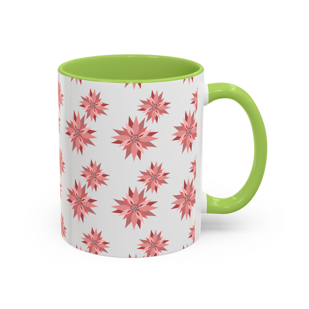 Pink Geometric Floral Accent Coffee Mug — 11/15oz