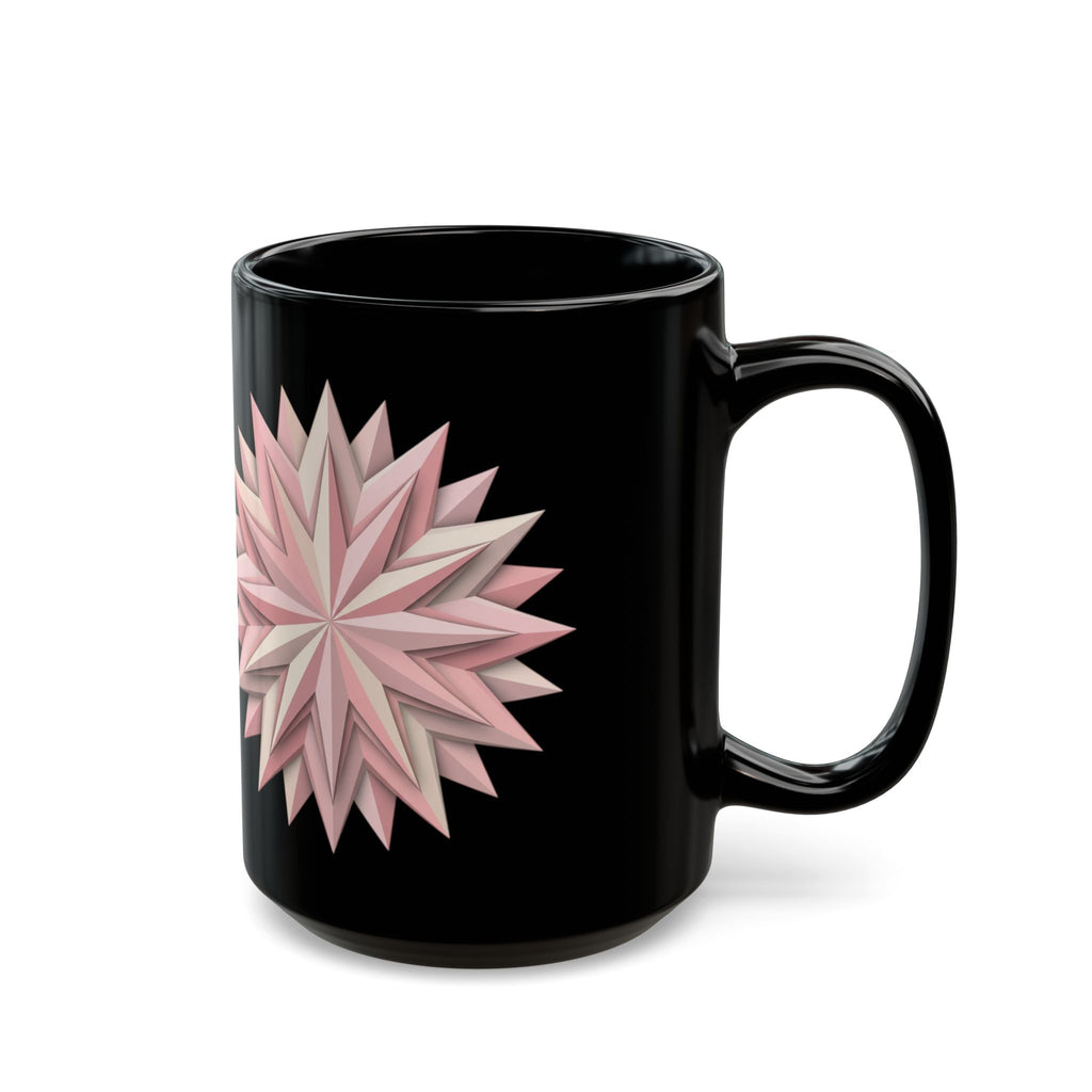 Pink Geometric Star Mug — Black Ceramic Coffee Cup (11oz & 15oz)
