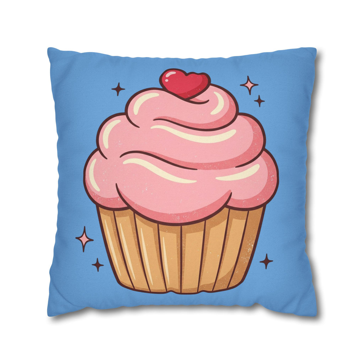 Pink Cupcake Spun Polyester Square Pillowcase- Light Blue