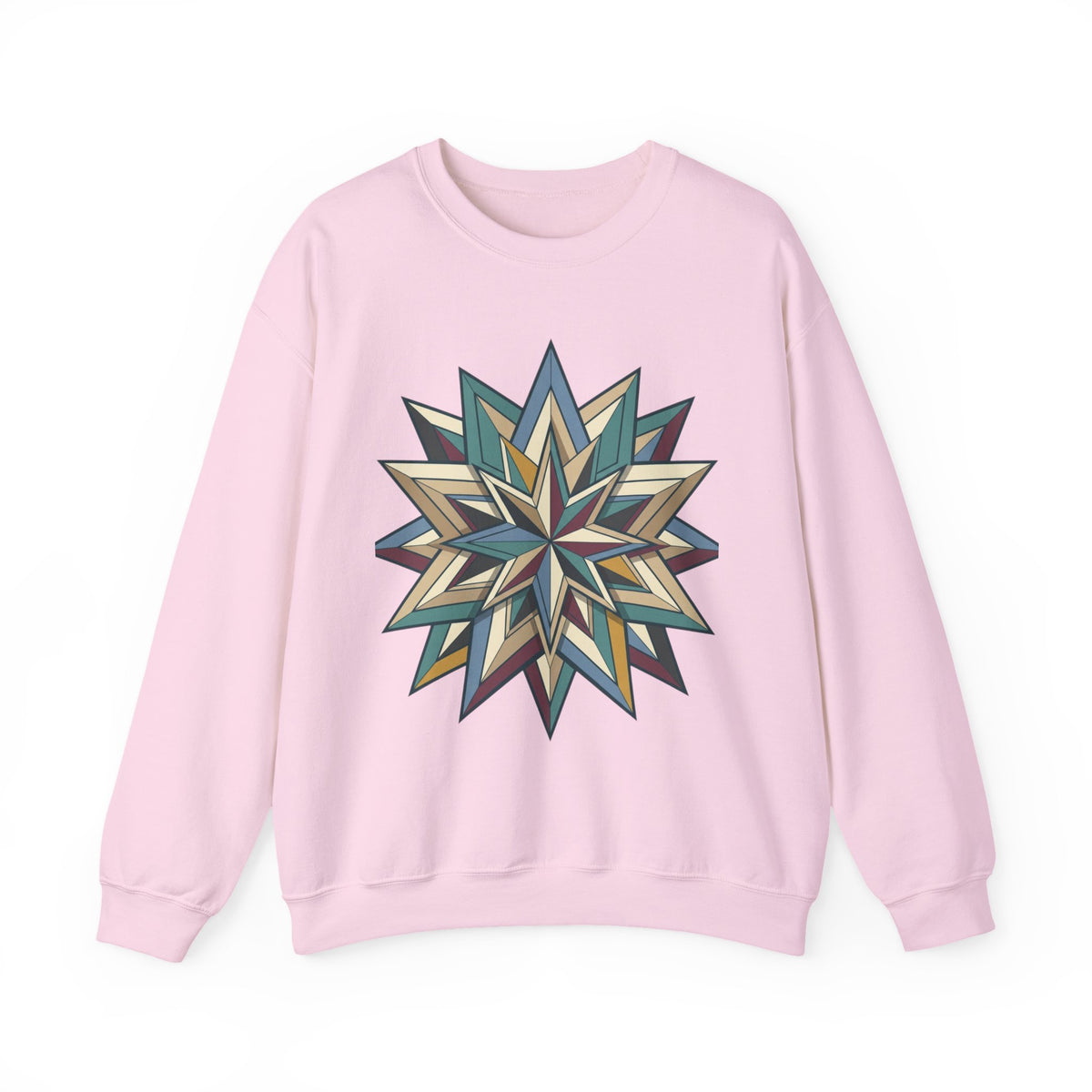 Crewneck Sweatshirt — Geometric Starburst Mandala Design