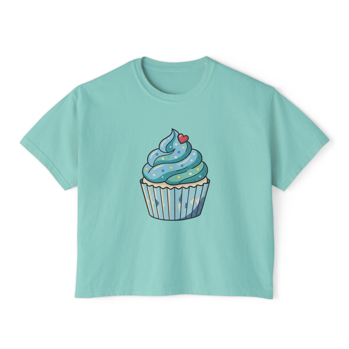 Cupcake Graphic Boxy Tee — Cute Blue Cupcake Women's Cropped T-Shirt