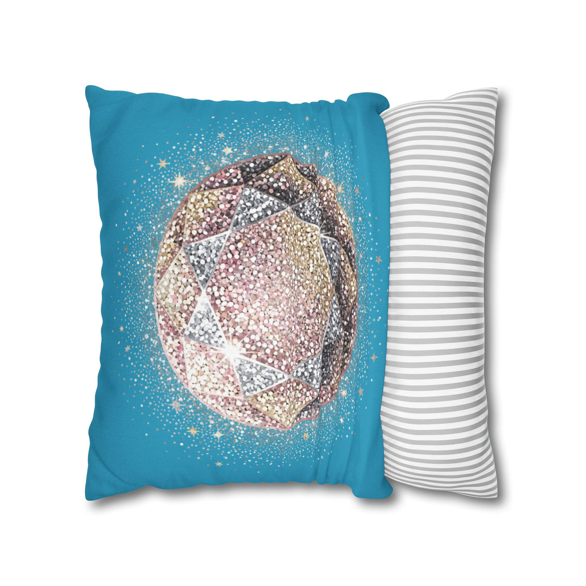 Glittery Turquoise Spun Polyester Square Pillowcase