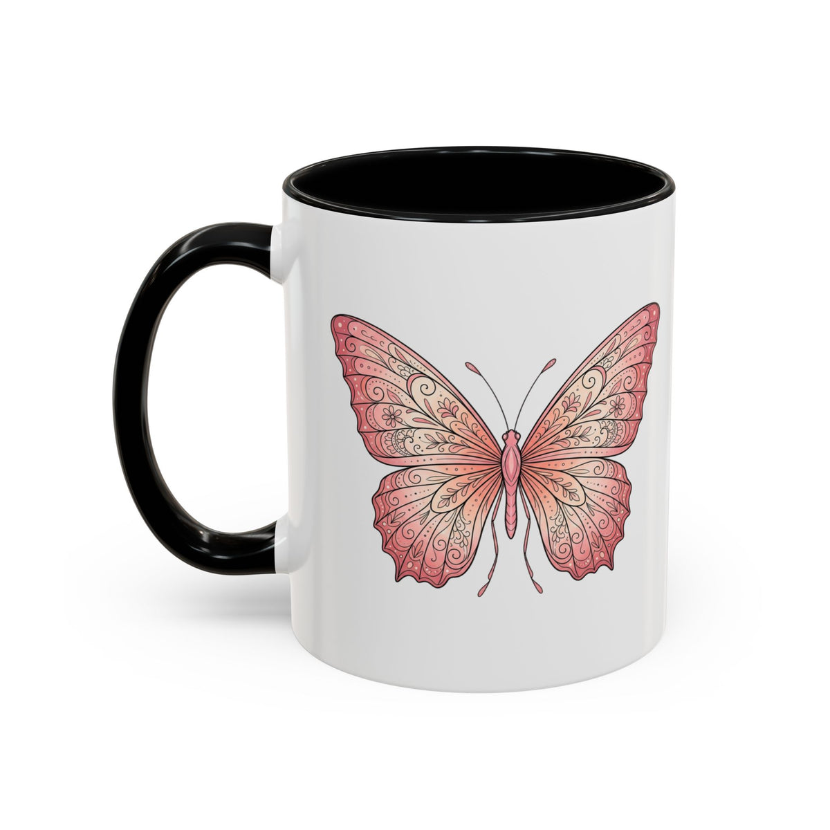 Pink Watercolor Butterfly Accent Coffee Mug — Floral Boho Tea & Coffee Cup (11/15oz)