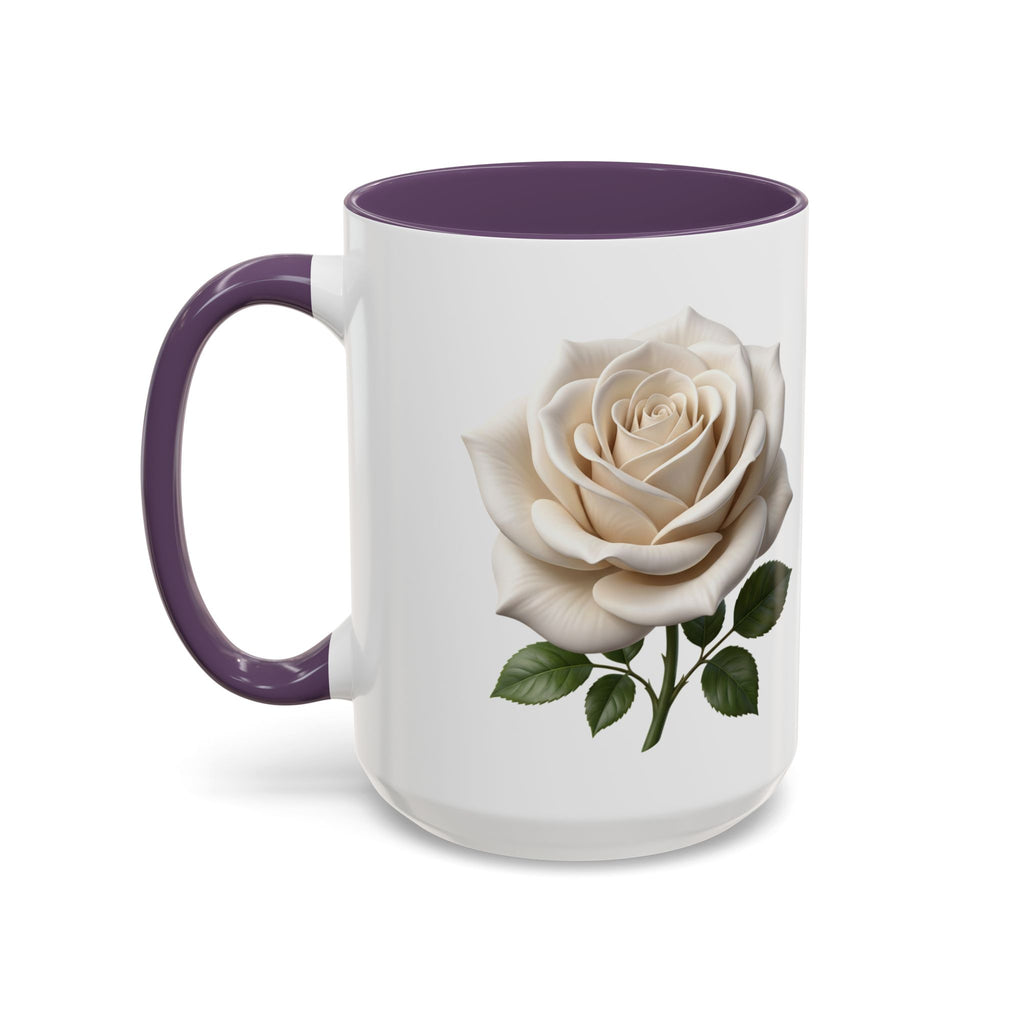 White Rose Accent Coffee Mug — Elegant Floral 11/15oz Ceramic