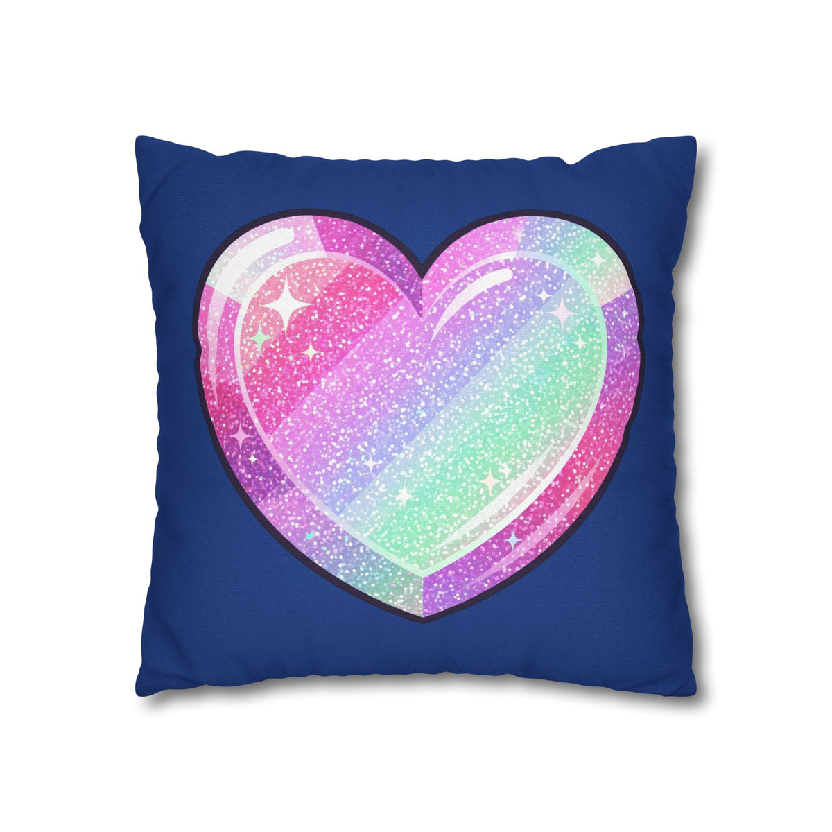 Pastel Glitter Heart Pillowcase Spun Polyester Square Pillowcase- Navy
