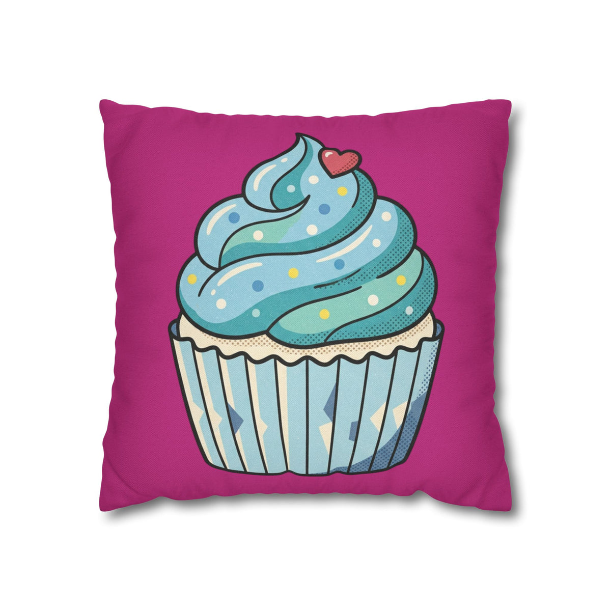 Cupcake Throw Pillow — Cute Blue Frosting Decorative Pillowcase- Magenta