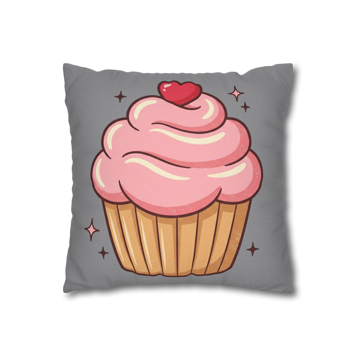 Pink Cupcake Spun Polyester Square Pillowcase- Grey