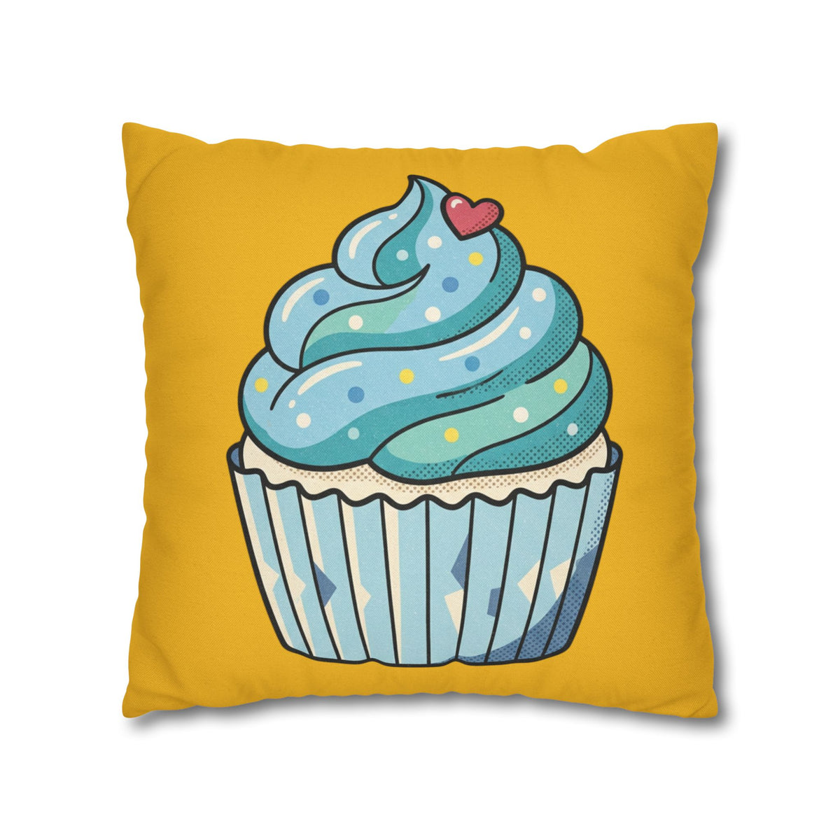 Cute Blue Cupcake Decorative Pillowcase — Whimsical Dessert Accent for Kids’ Rooms & Bakeries- Yellow