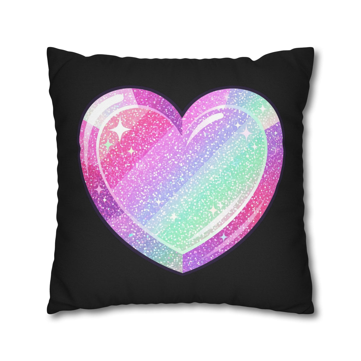 Pastel Glitter Heart Pillowcase Spun Polyester Square Pillowcase- Black