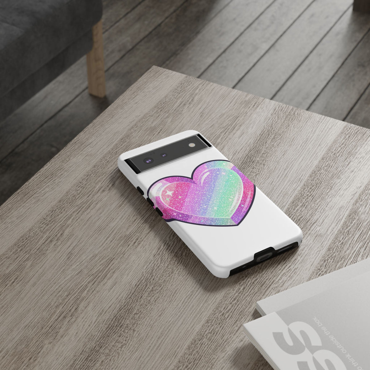 Pastel Glitter Heart Tough Phone Case — Cute Protective Phone Cover