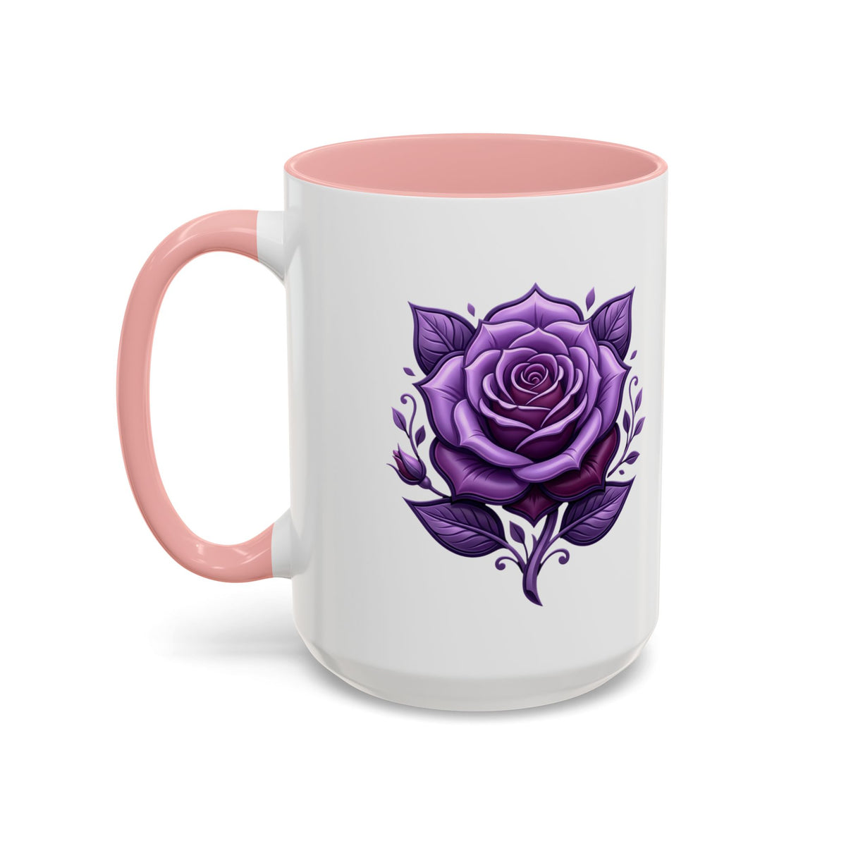 Purple Rose Accent Coffee Mug — Floral Gothic Tea Cup for Women & Gifts