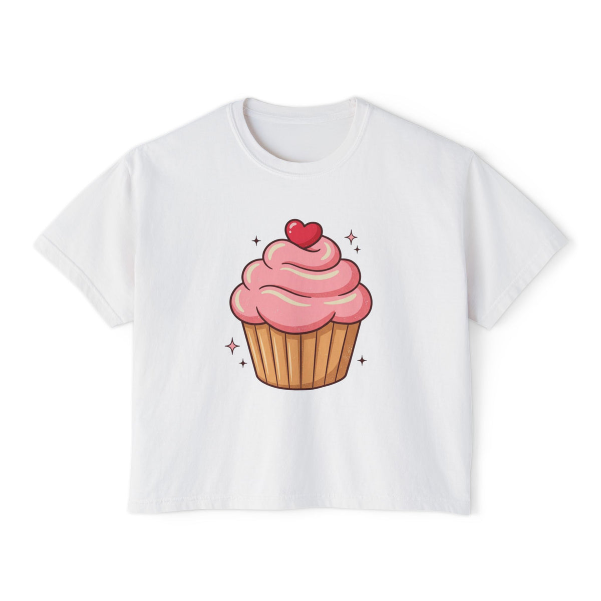 Cupcake Graphic Boxy Tee — Cute Pink Dessert Shirt for Women