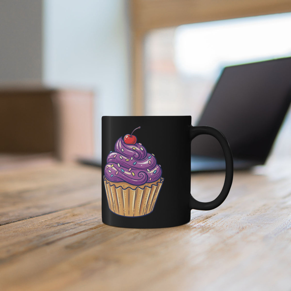 Purple Frosting Cupcake Black Mug (11oz, 15oz)