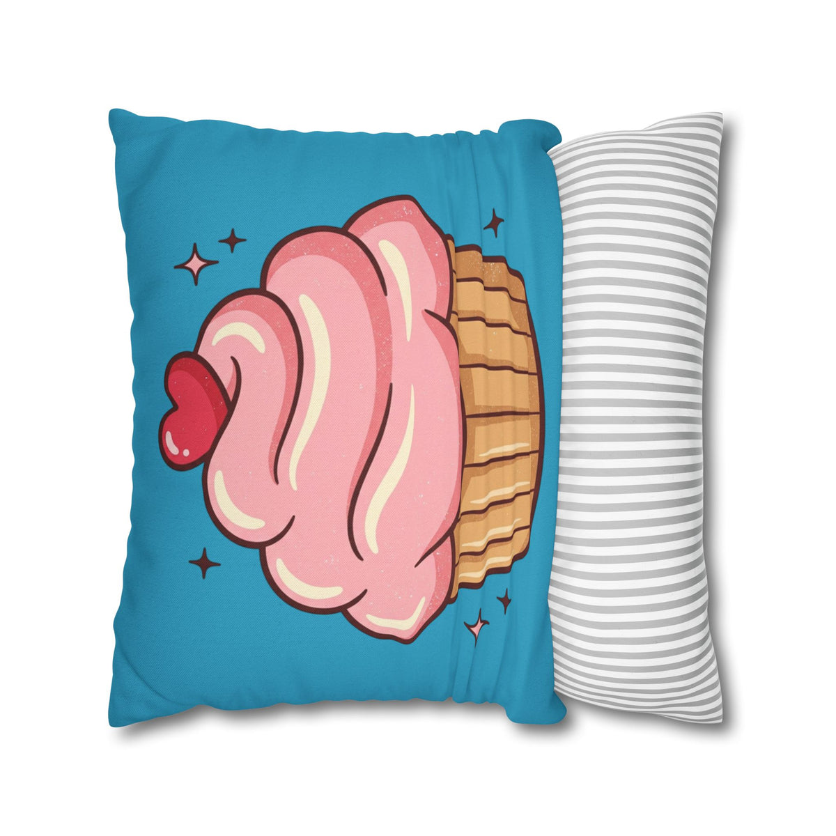 Pink Cupcake SpunPolyester Square Pillowcase- Turquoise