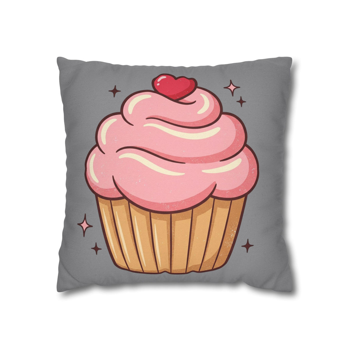 Pink Cupcake Spun Polyester Square Pillowcase- Grey