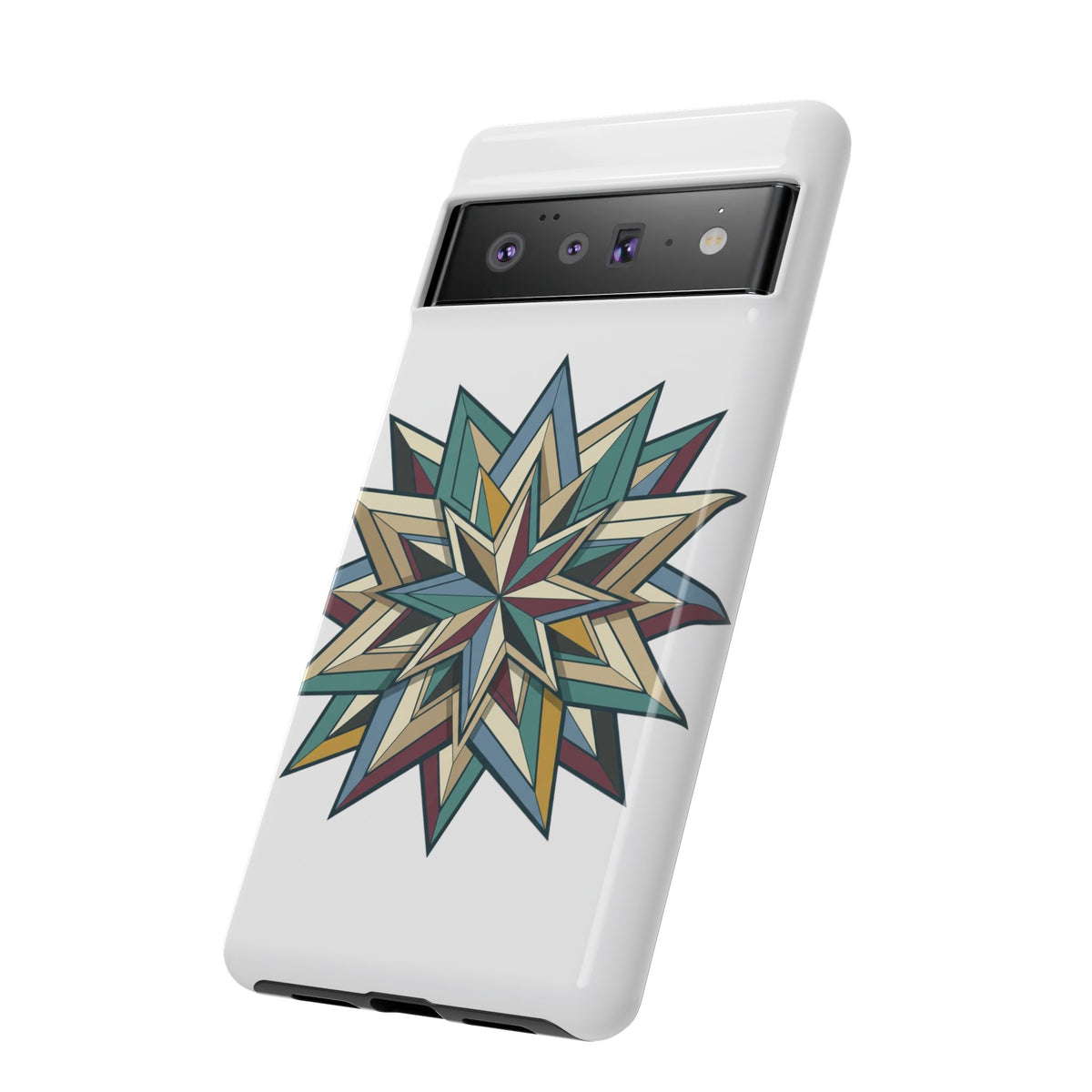 Geometric Star Phone Case — Teal & Earthtone Mandala Design