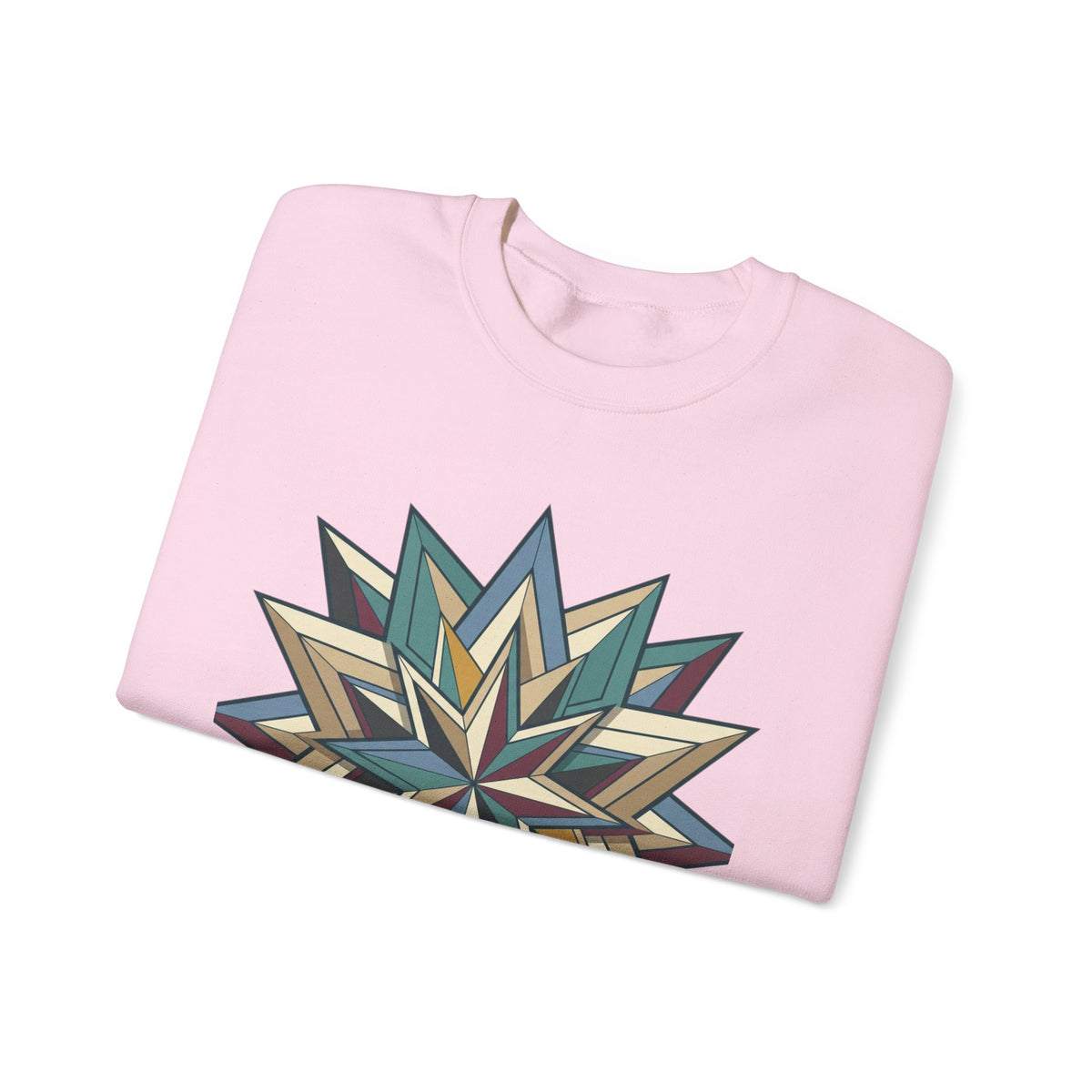 Crewneck Sweatshirt — Geometric Starburst Mandala Design