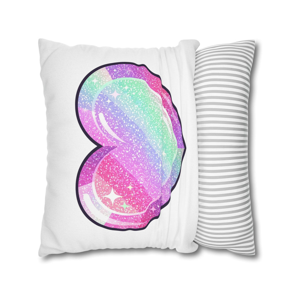 Pastel Glitter Heart Pillowcase — Cute Rainbow Sparkle Decorative Throw Pillow- White
