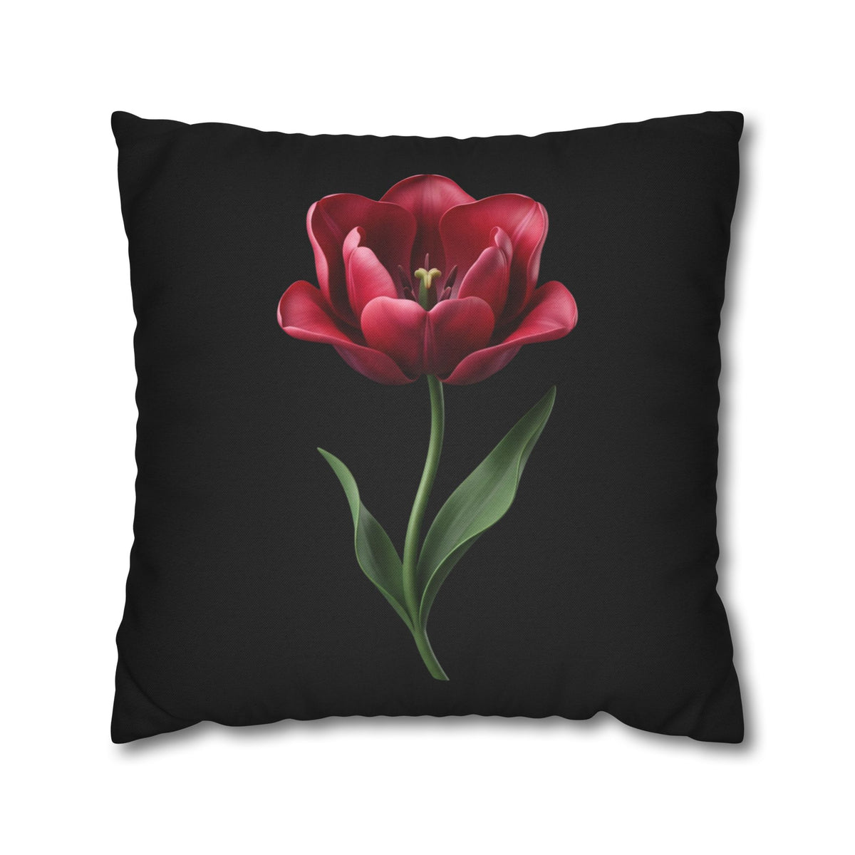 Red Tulip Botanical Throw Pillowcase — Floral Square Cushion Cover