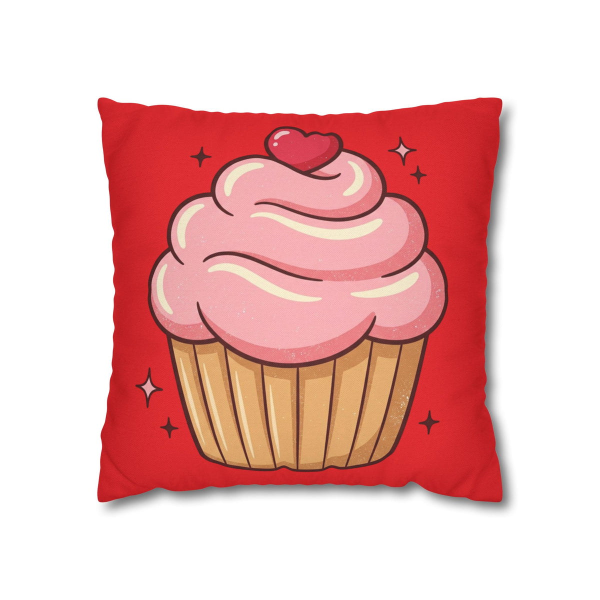 Pink Cupcake Spun Polyester Square Pillowcase- Red