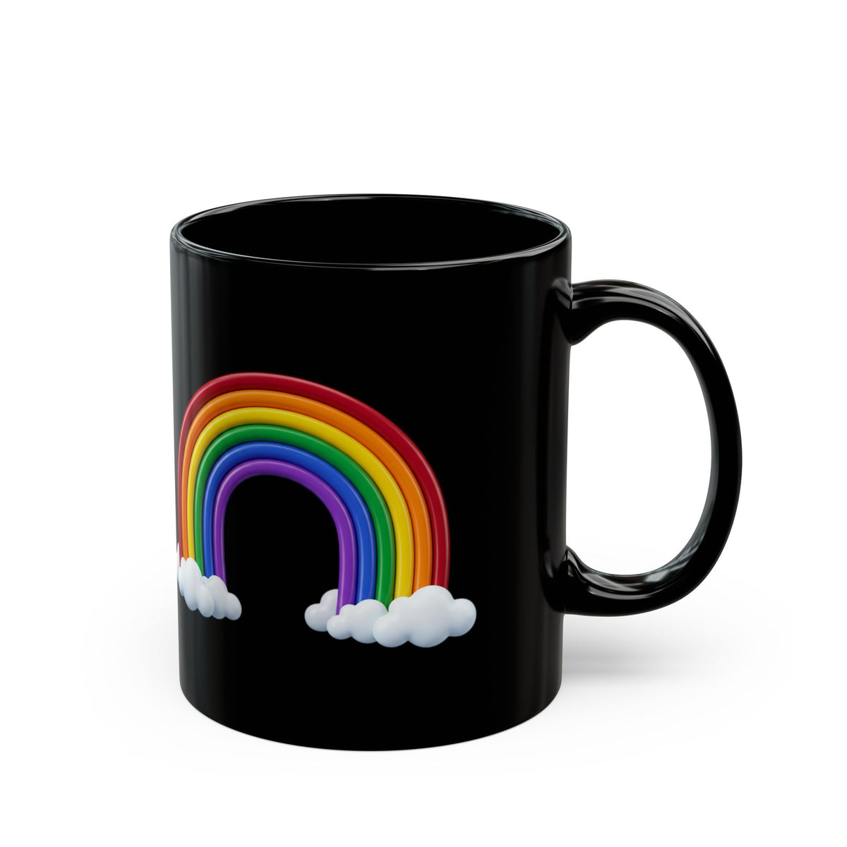 Black Rainbow Mug (11oz/15oz) — Colorful Rainbow & Clouds Coffee Cup